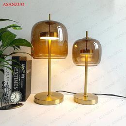 Table Lamps Nordic Smoke Gray Glass Modern Living Bedroom Bedside Desk Lamp Indoor Decor LED Lighting Amber Luminaire