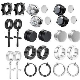 Stud Non perforated earrings classic fake hoop punk non hip-hop black ear bone buckle jewelry clip Q240507