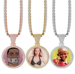Round Po Custom NecklacePendant Medallions copper tennis chain Gold Cubic Zircon Picture necklace Men039s Hip hop Jewelry G7029244