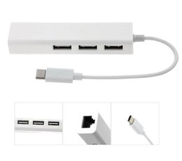High Speed Connectors USB HUB Type C To Ethernet Adapters 3 Ports RJ45 10100Mbps Network Card Lan Adapter USBC for Macbook1716983