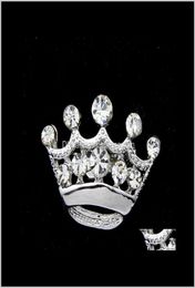 Pins Fashion Sier Tone Clear Crystal Crown Brooch Man Women Rhinestone Diamante Pins Wedding Jewellery Brooches Cor Breastp2850175