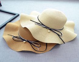 Wide Brim Hats 2022 Spring And Summer Bowknot Pearl Outdoor Sunshade Straw Hat Fashion Side Women Large Foldable Beach Cap3290942