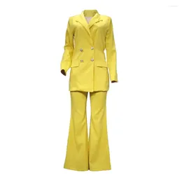 Women's Two Piece Pants Stylish Women Suit Set Temperament Lapel Coat High Waist Wide Leg Autumn Winter Blazer For Party