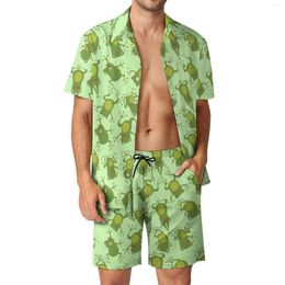 Men's Tracksuits Green Frog Lovers Men Sets Animal Print Casual Shorts Beach Shirt Set Summer Funny Printed Suit Short Sleeves Oversized