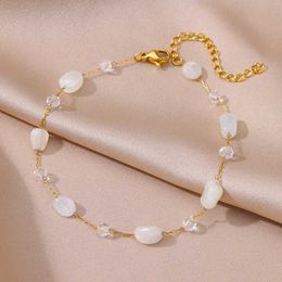 Charm Bracelets White Opal Stone Anklets For Women Gold Color Stainless Steel Anklet Bracelet New Summer Beach Accessories Jewelry femmes