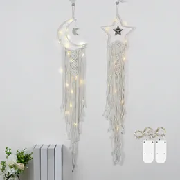 Decorative Figurines Star Moon Dream Catcher With Light Macrame And Wall Hanging Catchers Handmade Decoration Home
