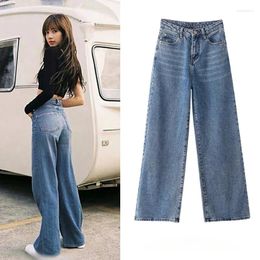 Women's Jeans Kpop Girl Group LISA Vintage High Waist Women's Pants Female Clothing Streetwear Fashion Denim Straight Wide Leg Trousers