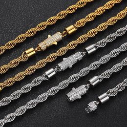 6mm 16-24inch NEW Trendy Men Rope Chain Necklace Bracelet 18K Gold Plated Stainless Steel CZ Twisted Link Chains Necklace Fashion Rock Rapper Jewelry