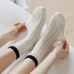 Women Socks Summer Ankle Hollow Out Mesh Thin Elastic High Long Korean Fashion White Black School Girls Crew Sport