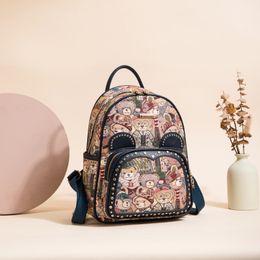 Factory sales ladies shoulder bag 3 Colours this year popular thick canvas leisure backpack cute cartoon printed bear backpacks Personalised rivet handbag 6918#