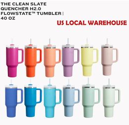 US STOCK THE QUENCHER H2.0 40OZ Mugs Black Chroma Tumblers Insulated CLEAN SLATE Car Cups Stainless Steel Coffee Termos Winter Pink Target Red Cosmo Neon White