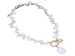 GuaiGuai Jewellery Natural Freshwater Cultured White Keshi Pearl Choker Necklace Coin Pearl Charm Pendant 18quot For Women7213895