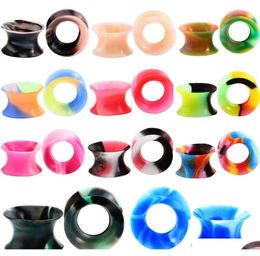 11Pair Silicone Flexible Thin Double Flared Flesh Tunnel Ear Plugs Ear Gauge Expander Stretcher Earlets Earrings Ear Piercing Dq0J4189947