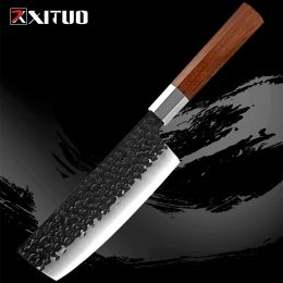 Japanese Nakiri Chef Knife 7 Inch Pro Nakiri Knife Hand Forged Vegetable Kitchen Knife High Carbon Steel Knife Octagonal Handle
