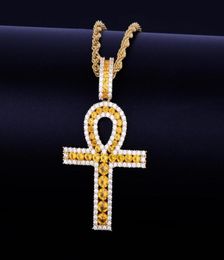 Men039s Ankh Cross Pendant Necklace Gold Silver Copper Material Iced Zircon Egyptian Key of Life Women Hip Hop Jewelry85386788036733