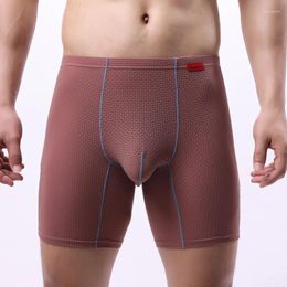 Underpants Men's Boxer Shorts Underwear Solid Ice Silk Panties For Man Breathable U Bulge Pouch Mid Long Leg Cueca Calzoncillos