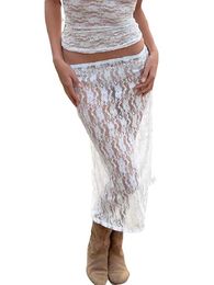 Skirts Summer Womens See Through Half Skirts Sexy Y2k Ultra Thin Lace White Skirt CkubwearL2405