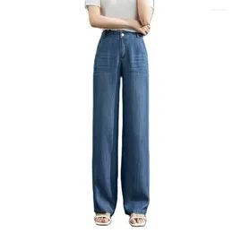 Women's Jeans 2024 Women Loose High Waist Ice Silk Soft Comfortable Thin Summer Denim Wide Leg Full Length Long Oversize 9129
