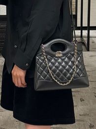 Women's 23A new designer bag king 31bagmini black wax leather chain shoulder crossbody bag lingge tote