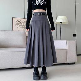 Skirts 2024 Mid Length Skirt For Women Autumn High Waist Slim Large Swing Ballet Dance Belt Adjustable Solid Colour Pleated