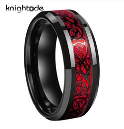 8mm Men039s Black Celtic Dragon Ring Tungsten Carbide Rings Red Carbon Fiber Wedding Bands Fashion Couple Jewelry Ring Comfort 1202900