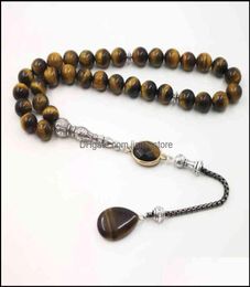 Charm Bracelets Style Mans Tasbih Tiger Eyes Natural Stone Muslim Rosary Islam 33 66 99 Beads Fashion Bracelets 2Xqs5379037