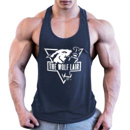 Equipment Summer European Men's Fitness Daily Training Gym Vest Cotton Print Triangle Wolf Popular in Europe NEW