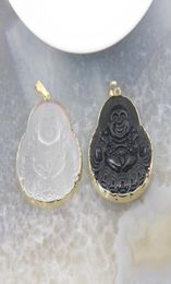 Pendant Necklaces Natural Quartz Crystal Obsidian Buddha Gold Plated Necklace For Women Men Stone Pendulum Healing Jewellery MakingP5818022