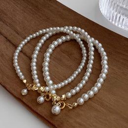 Charm Bracelets Elegant Artificial Round Pearl Beaded Bracelet Exquisite Simple Fashion Hand Jewelry Classic Versatile Party Wear Wrist