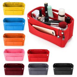 FLNF Cosmetic Bags 1 multi-functional womens felt insertion bag multiple pockets makeup travel wallet portable handbag storage Organiser d240425