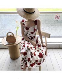 Casual Dresses Designer Dress seaside vacation romantic rose long dress fairy dress sleeveless shoulder hanging floral vest skirt for women Plus size Dresses