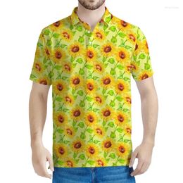 Men's Polos Fashion Sunflower Graphic Polo Shirt For Men 3D Printed Flower Short Sleeves Summer Streetwear Lapel T-shirt Button Tee Shirts