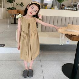 Girl Dresses Summer Toddler Dress Solid Cotton Sleeveless Children Kids Sundress Casual Princess Fashion Girls Clothing