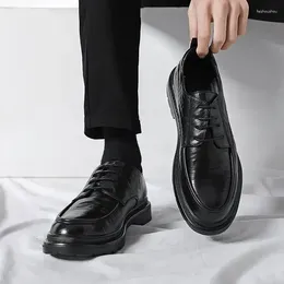 Dress Shoes Formal Casual Business Wear Black Leather Platform Korean Style Round Toe Teenagers