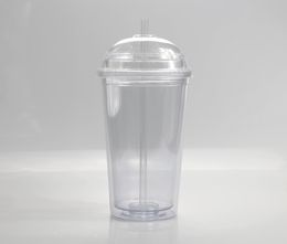 With Double Tumbler 20oz Cups Plastic Straw Plus Acrylic Lid Travel Wall Tumblers Insulated Clear Straw Reusable Dome With Tumbler3444854