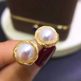 Stud 2022 Classic 14K Gold Filled Pearl Earrings S925 Sterling Silver Freshwater 8-9mm Womens EAB Gift Q240507