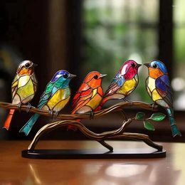 Decorative Figurines Stained Acrylic Birds On Branch Desktop Ornaments Double Sided Multicolor Style Craft Statue Iron Art Home Decor