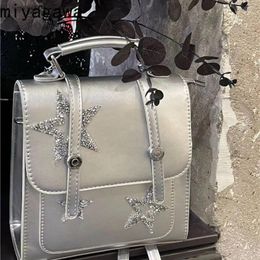 School Bags Miyagawa 2024 Fashion Women Bag Shiny Star Silver Korean Designer Multi Function Causal Handbag Top-handle