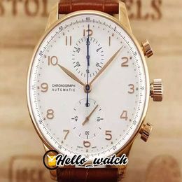 Cheap New 40 9mm Rose Gold Case Miyota Qaurtz Chronogrpah Mens Watch White Dial Brown Leather Strap Watches High Quality Hello Watch 9C 242j