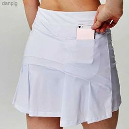 Skirts S-XXXL Women Tennis Skirts Badminton Pleated Skirt High Waist Fitness Shorts with Phone Pocket Girl Athletic Sport Skorts Y240508