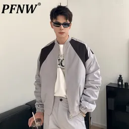 Men's Jackets PFNW Male Jacket Korean Style Patchwork Contrast Color Double Zippered Clothing Long Sleeve Top Stylish 28W3180