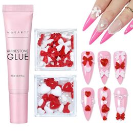 Nail Gel Makartt Charm Rhinestone Glue Kit 15ml with Preals Gems 3D Art Bowknot Heart Decor Q240507