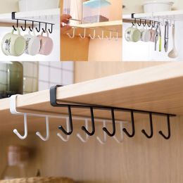 Organization 6 Hooks Under Shelf Cup Holder,Wine Glass Holder,Mug Cup Holder Hanger,Mutifunctional Kitchen Utensil Without Drilling Rack