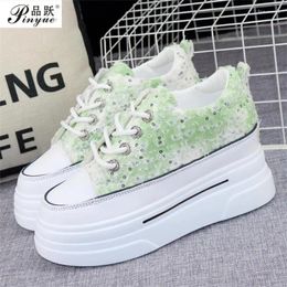 Casual Shoes 8cm Woman Height Increasing Heels Spring Summer Wedges Breathable Women Sneakers Platform Trainers White