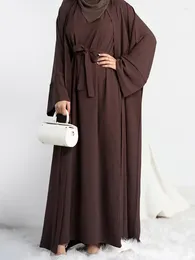 Ethnic Clothing 2 Piece Abaya Kimono Matching Muslim Set Ramadan Abayas For Women Dubai Turkey Inner Hijab Dress African Islam Jilbabs