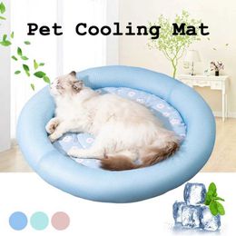 Cat Beds Furniture Round Pet Cat Mat Summer Cooling Mat Ice Pad Dog Cat Sleeping Mats For Small Medium Dogs Cats Breathable Cold Silk Cat Bed S-XL d240508