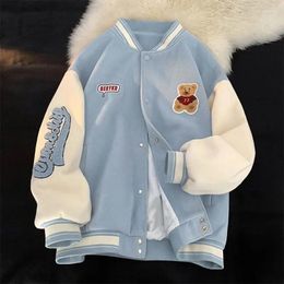 Women's Jackets Chic Spring/Fall Preppy Style Baseball Jacket Women Casual Bear Embroidered Coat Y2k Men And Couples Clothing