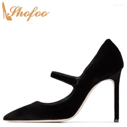Dress Shoes Black Sexy Super High Thin Heels Woman Pointed Toe Buckle Strap Mary Jane Pumps Office Mature Ladies Big Size 39 41 Shofoo