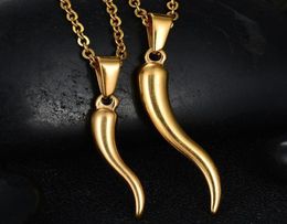 Pendant Necklaces Italian Horn Necklace Stainless Steel For Women Men Gold Colour 50cm4480804