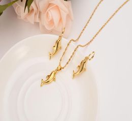 k Solid Yellow Gold Finish Small Cute Dolphin Beautiful Pendant Necklaces and Earrings Mermaid Papua Guinea Jewellery Party Gifts6129066